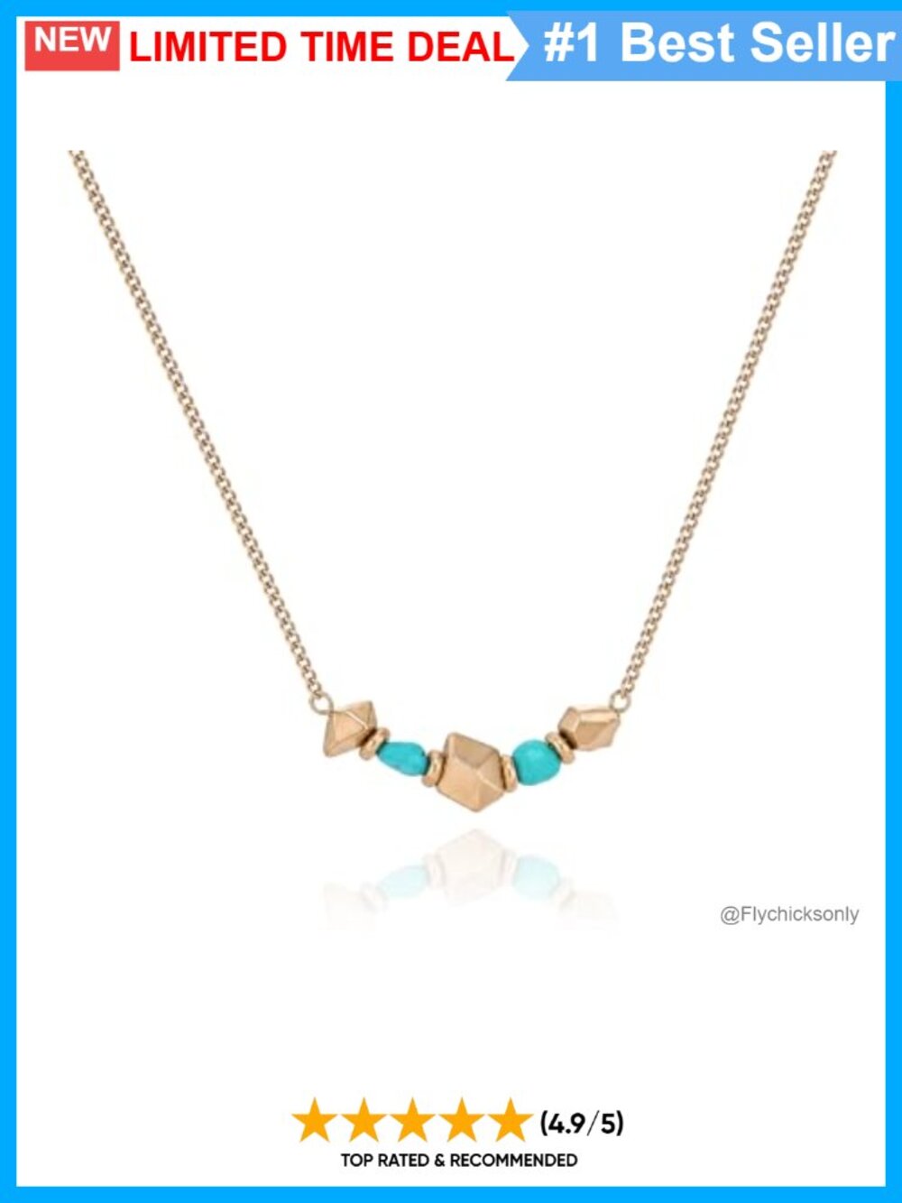 Copper Turquoise Pendant Necklace Link Chain Western Style Women Jewelry Gift